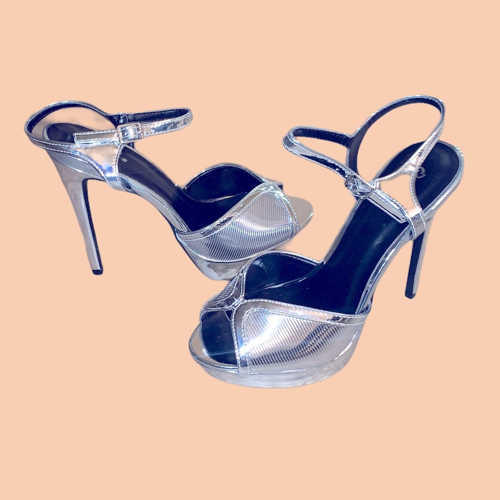 Silver metallic stilettos